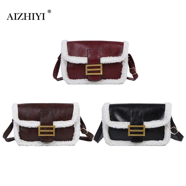

leather fleece crossbody bags for women 2020 new fashion splicing shoulder bag women casual winter retro messenger bags
