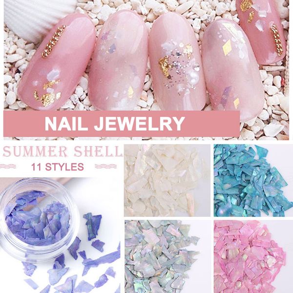 

11 colors thin natural seashell nail sequins diy 3d nail art decorations sk88, Red;gold