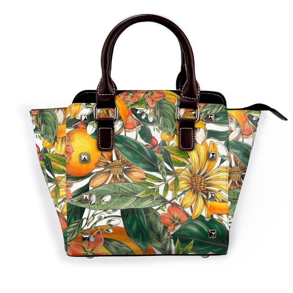 

noisydesigns vintage sunflower printing leather female handle bags rivet larger women bags hair shoulder bag bolsos mujer