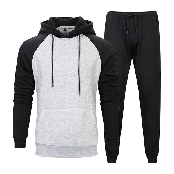 

2019 men hooded sweatshirts sets campus antipodes color two-piece suit fashion fitness sportwears high waist men pants 2pcs sets, Gray