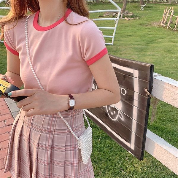 

short-sleeved t- female 2020 slim t- shirt short base shirt ins super hot, White