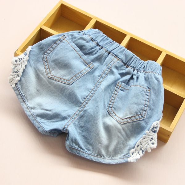 

2018 summer fashion beauty children little baby kids lace edges jeans girls denim blue shorts for 2 3 4 6 8 10 12 years old, Black