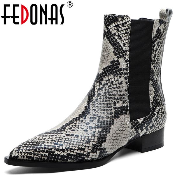

fedonas fashion animal prints genuine leather brand female low heels boots women ankle boots night club shoes woman, Black