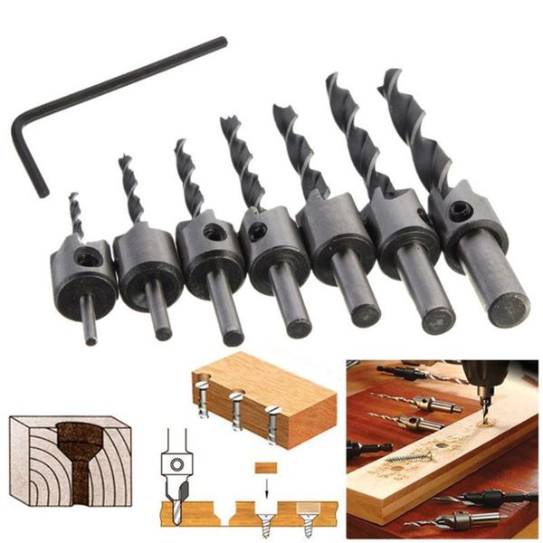 

7pcs 3-10mm wood countersink tap woodworking driver reamer screw drill bit set