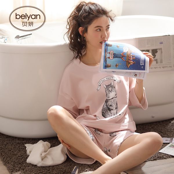 

ms cotton pajamas in spring and summer fashion female cotton leisurewear han edition can be worn outside the girl suit, Black;red