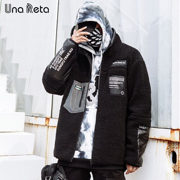 

una reta winter men parka new arrivals fashion casual wool jacket plus size mens hip hop print splice warm parka coat streetwear, Black