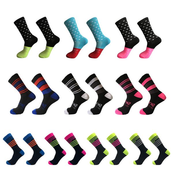 

skyknight stripe cycling socks professional sport socks breathable bicycle sock outdoor racing, Black