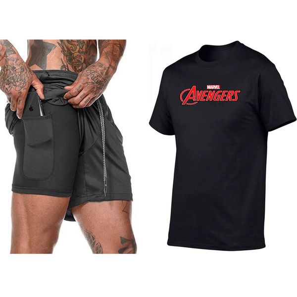 

2019 летние спортивный костюм для мужчин спортивного костюма для мужчин случайных шорт спортивной одежда 2 части футболки + шорт случайного, Gray