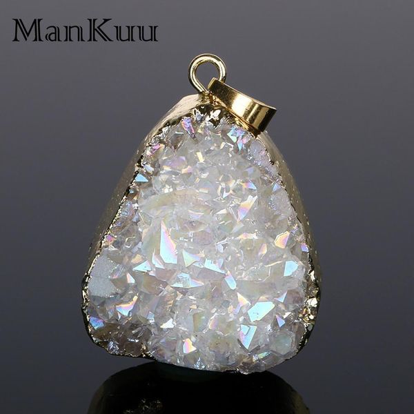 

mankuu irregular natural stone pendants pendulum gold plating crystal druzy pendants sparkling opal pendants for jewelry making t190702, Silver