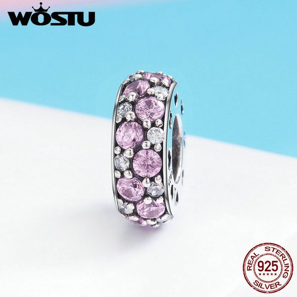 

wostu горячие продажи 100% стерлингового серебра 925 sparkling pink cz spacer шарм подходят браслет из бисера s925 silver diy подарка ювелир, Blue;slivery