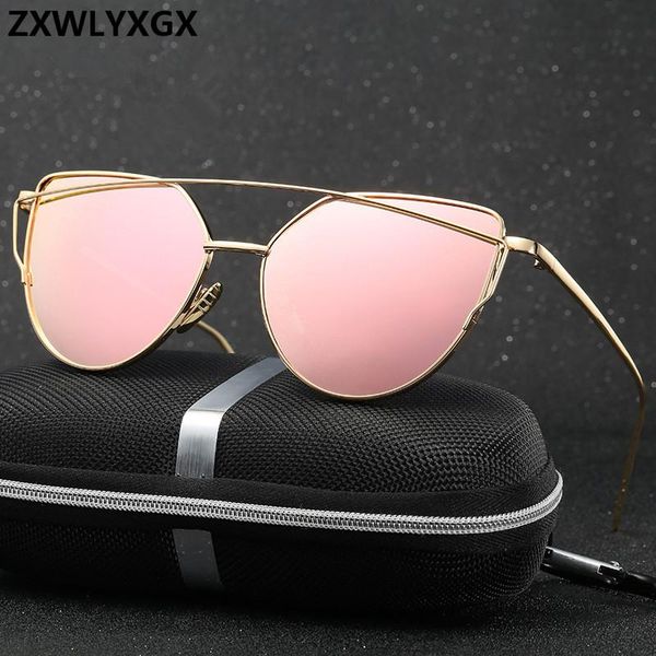 

17 colors metal sunglasses women luxury cat eye brand design mirror rose gold vintage cateye fashion sun glasses lady eyewear puqqp