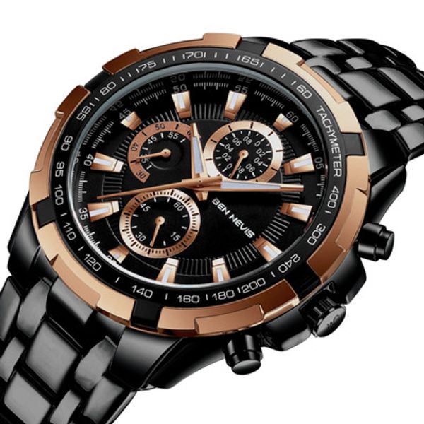 

new fashion men watch quartz wristwatch stainless steel mens wristwatches clock for male relogio masculino bennevis, Slivery;brown