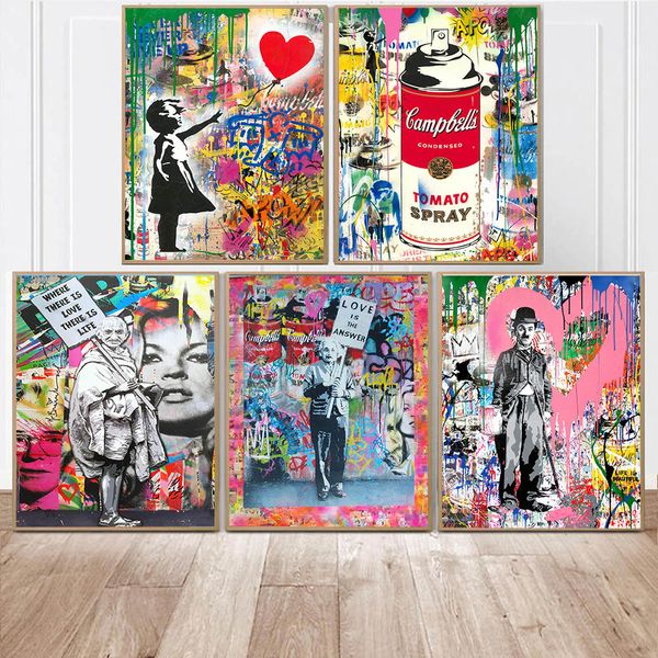 

girl with balloon street wall graffiti art canvas paintings abstract einstein art canvas prints for kids room cuadros decor