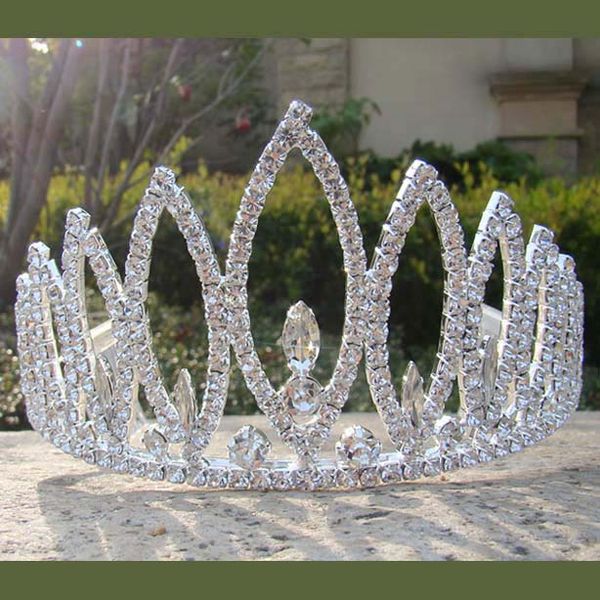 

wholesale large pageant silver shiny baby girl metal rhinestone tiara crown for hair comb decoration, Golden;white