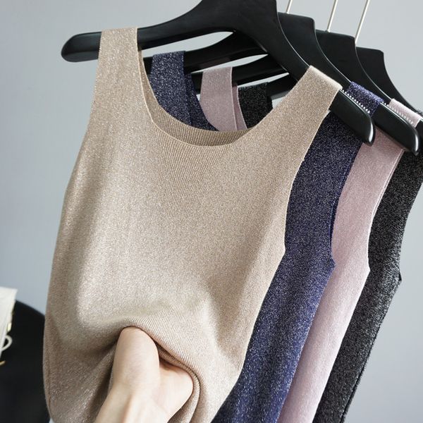 

женская мода верхней части бака горячего сбывания tank лето новый стиль elastic тонкие шелковистые handfeel вязаные жилет без рукавов tops 1, White