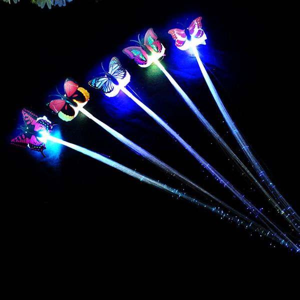 Yenilik Aydınlatma Oyuncak Parlatıcı Briad Renkli Kelebek Saç Parti Temel Dekorasyon Cadılar Bayramı Noel Fiber Optik Pigtail Örgüler