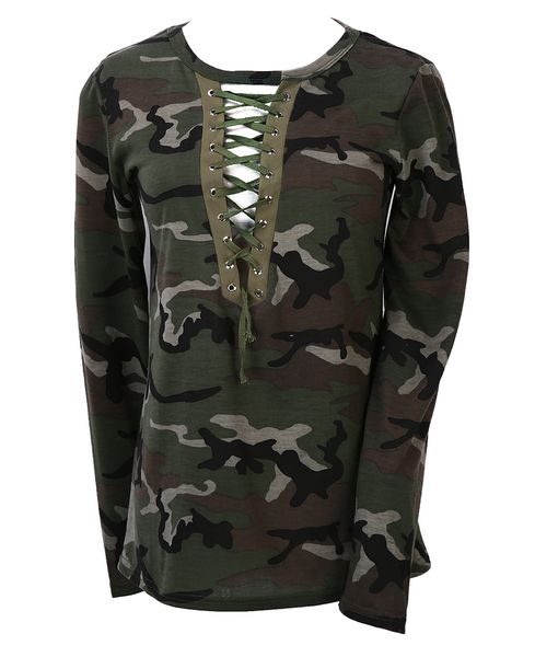 

2017 autumn women long sleeve up camouflage v-neck shirt casual blouse lady loose size s-xl, Black