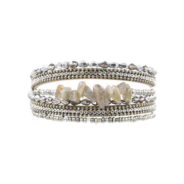 

strathspey bohemian beads bracelet for women natural stone wrap bracelets rhinestone wristband boho jewelry armband, Golden;silver