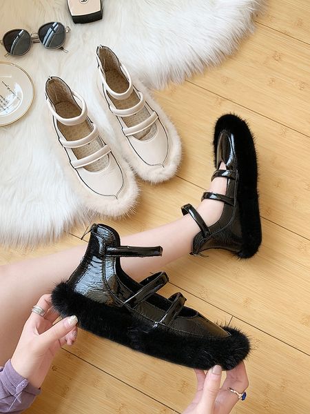 

2019 autumn and winter new plus velvet shoes round head patent leather high to help shoes edging casual women short boots, Black