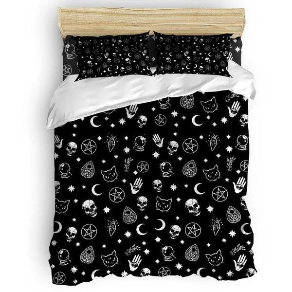 

familydecor 4pcs bedding set halloween black witch skull duvet cover set customizable