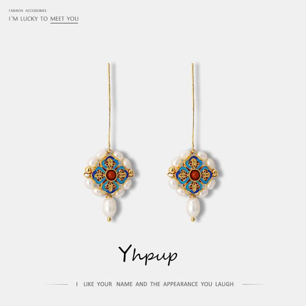 

yhpup personality vintage natural pearls ethnic geometric dangle earrings handmade statement charm brincos female christmas gift, Silver