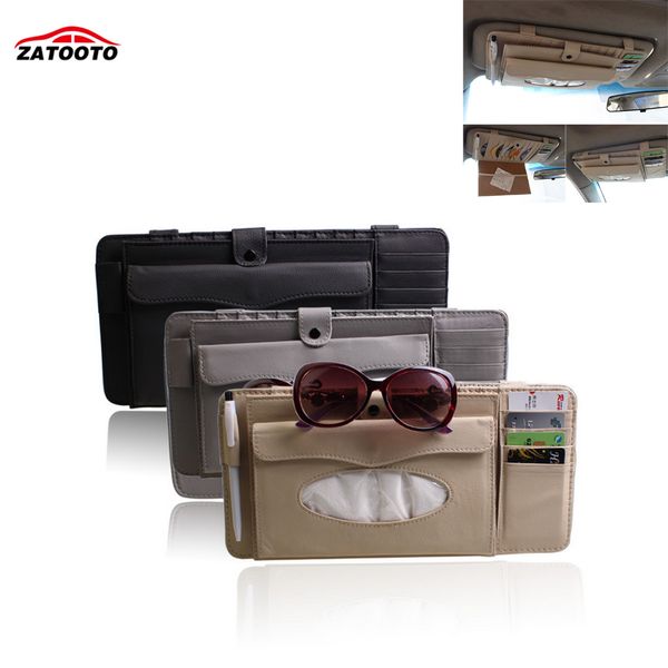 

leather car sun visor tissue box glasses cards cd/dvd holder napkin storage organizer car interior accessories