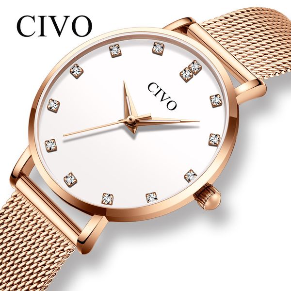 

civo fashion wrist watches for women luxury diamond bracelet watch waterproof slim steel mesh ladies quartz clock relojes mujer ly191226, Slivery;brown