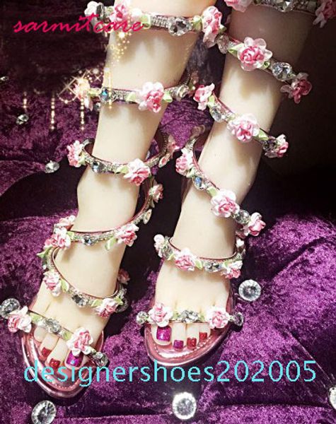 

new handmade snake shape women high heel or wedge heel or flat sandals with rhinestones and flowers fashion gladiator sandals d05, Black