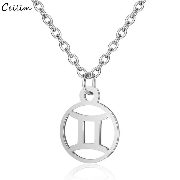 

stainless steel gemini zodiac sign necklaces for women 12 constellation pendant necklace jewelry birthday gifts, Silver
