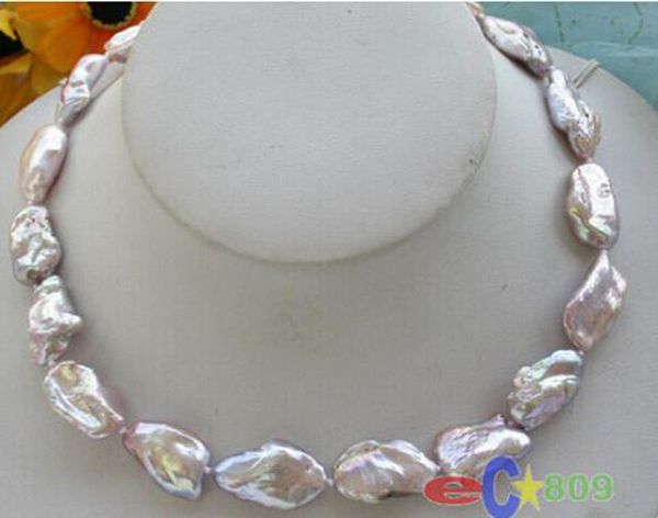 

nature 16" 19mm baroque lavender keshi reborn pearl necklace, Silver
