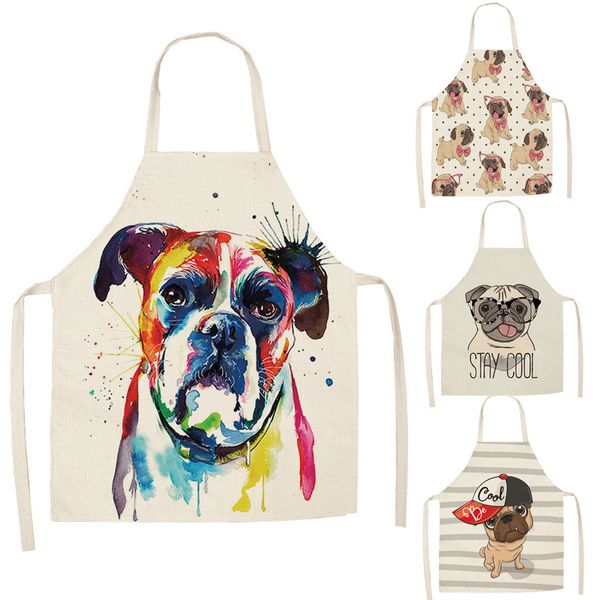 

1 pcs parent-child kitchen apron funny dog printed sleeveless cotton linen aprons for men women home cleaning tools