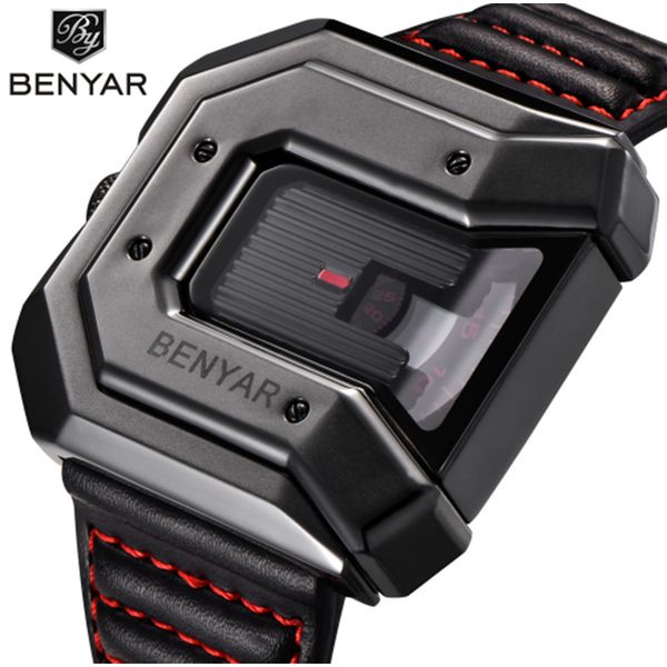 

brand benyar new creative quartz watch men's brand leather multi-purpose waterproof luxury business watch sports men's, Slivery;brown