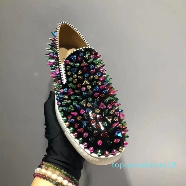 

2020 fashion breathable leather men rivets studded flat shoes man platform creepers espadrilles slip on men flats t18, Black