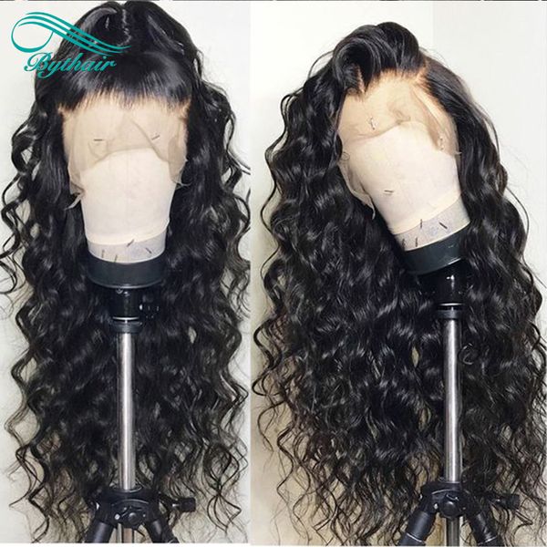 

pre plucked deep curly lace front human hair wigs brazilian virgin hair natural hairline full lace wig with baby hairs bythair, Black;brown