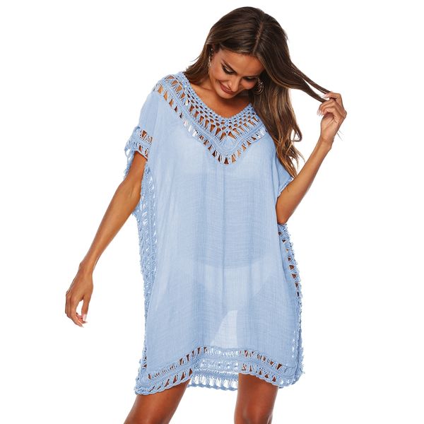 

solid hollow out crochet beach cover up women bikini cover up beach dress tunics swimsuit bathing suits 2020 new wear, White;black