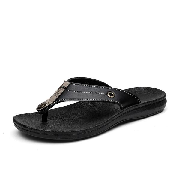 

men's shoes summer outdoor leather fashion comfortable flip flops, Black