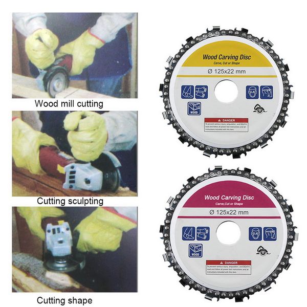 

new 5 inch diameter 22mm arbor wood carving disc 14 tooth cut chainsaw disc for angle grinders cut carve shape