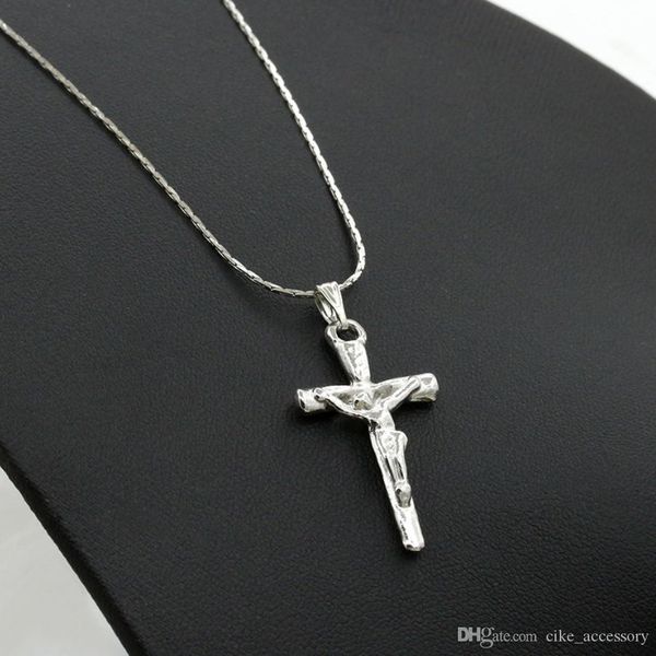 

pendant necklace cross the father and christ jesus figure silver color plated metal chain for women girls gift
