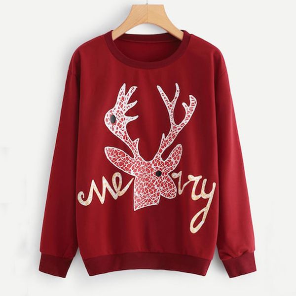 

sweatshirt women christmas elk printed pullovers casual loose long sleeve splice strappy sweatshirt hooded sudadera mujer, Black