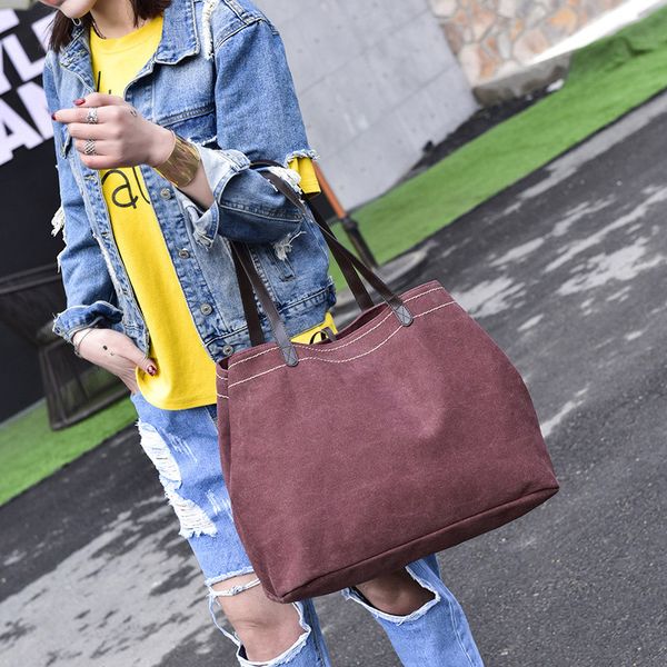 

casual women's bag women's simple canvas portable shoulder bag large capacity multi-compartment canvas