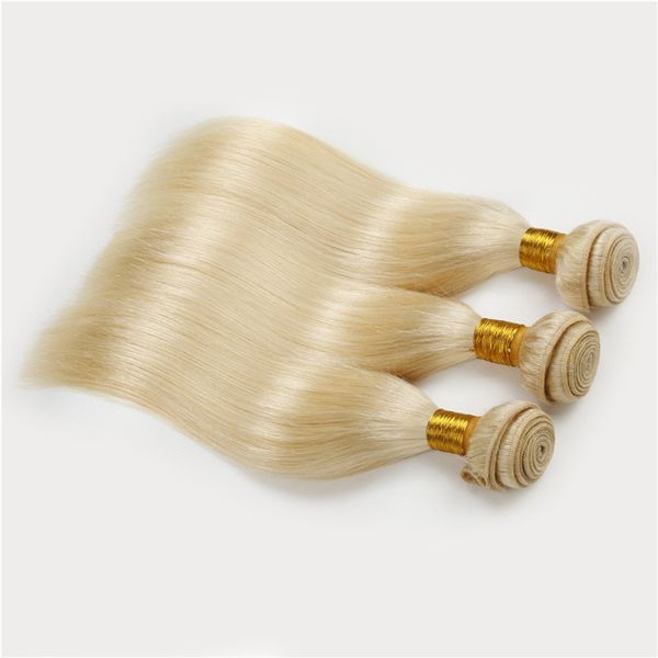 Honigblonde russische Haarwebart Extebsions #613 Blondes glattes Haar 3 teile/los Echthaarverlängerungen Platinblonde Tressen