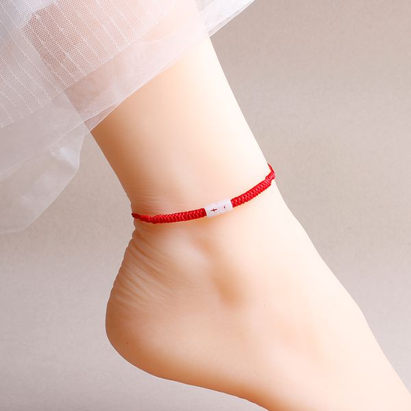 

woven jiao sheng jade lucky pearl ethnic-style anklet womens lucky red rope chain mens natal simple sexy, Red;blue