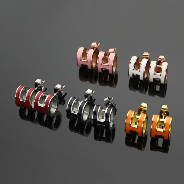 

fashion 316l titanium steel punk earring with enamel h words for man and women stud earring jewelry ing, Golden;silver