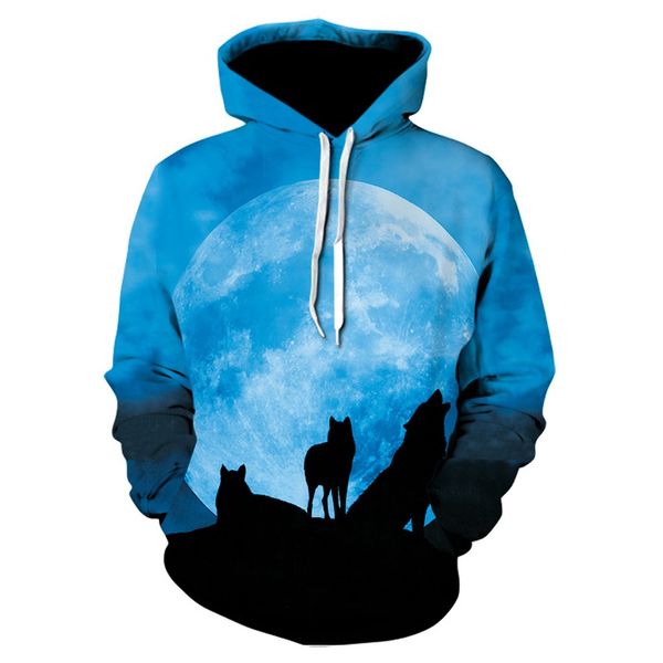 

ostrich hooded moon wolf hooded men's fashion spring and autumn pullover men's 3d printing hoodies sweatshirts men, Black