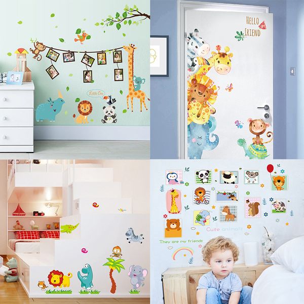 

cartoon animal wall sticker lion monkey giraffe elephant home kids room living room decoration wall art wallpaper