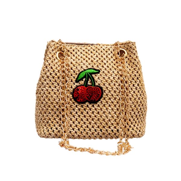 

ljl-bohemia straw bags women shoulder bag messenger rattan bags cherry embroidery chain crossbody