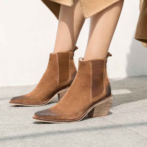 

genuine leather women ankle boots 22-26.5cm feet length cow suede spring autumn feetwear europe and the united states, Black