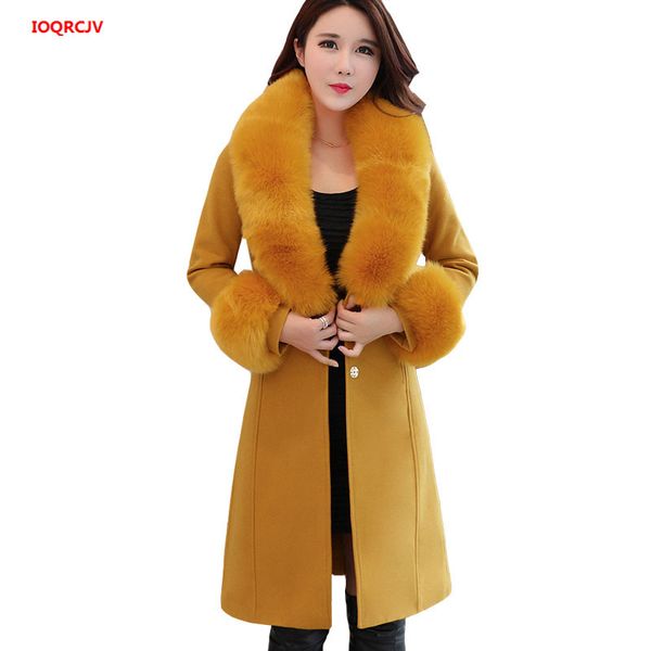 

women winter thicken woolen coats artificial fur collar wool coat 2019 fashion long warm slim blends wool jackets overcoats w398, Black