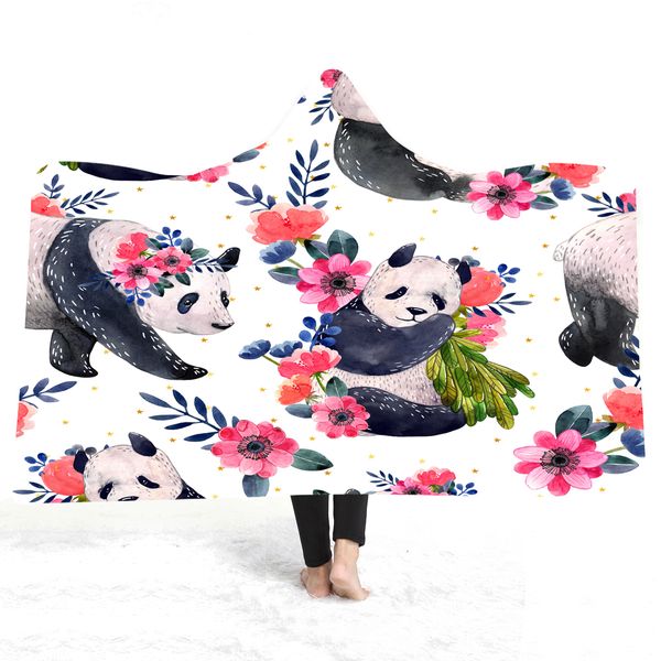 

plush hooded blanket 3d printed cute panda flower blankets for adults kids wearable fleece blankets microfiber sherpa blanket