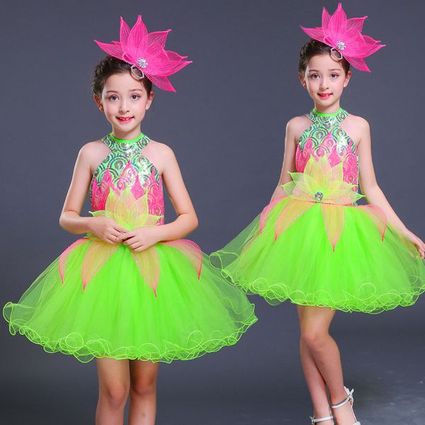 

2019 children sequin jazz dance modern dance costume fashion halter latin waltz dancing dress stage show dresses for girl, Black;red